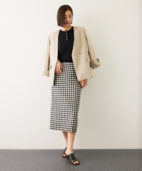 ROPE'（ロペ）の「[美人スカート]リネン混ギンガムチェックポケット付きタイトスカート/26SS・イージーケア（スカート・レディース・ブラック系その他・38/36）」の6枚目の写真