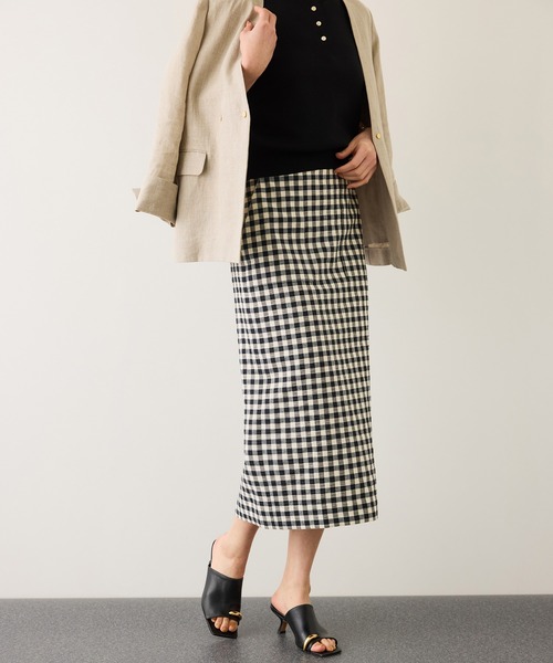 ROPE'（ロペ）の「[美人スカート]リネン混ギンガムチェックポケット付きタイトスカート/26SS・イージーケア（スカート・レディース・ブラック系その他・38/36）」の9枚目の写真