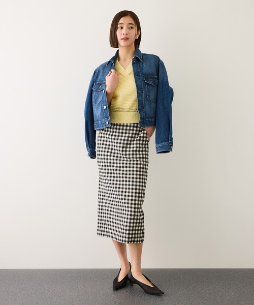 ROPE'（ロペ）の「[美人スカート]リネン混ギンガムチェックポケット付きタイトスカート/26SS・イージーケア（スカート・レディース・ブラック系その他・38/36）」の11枚目の写真