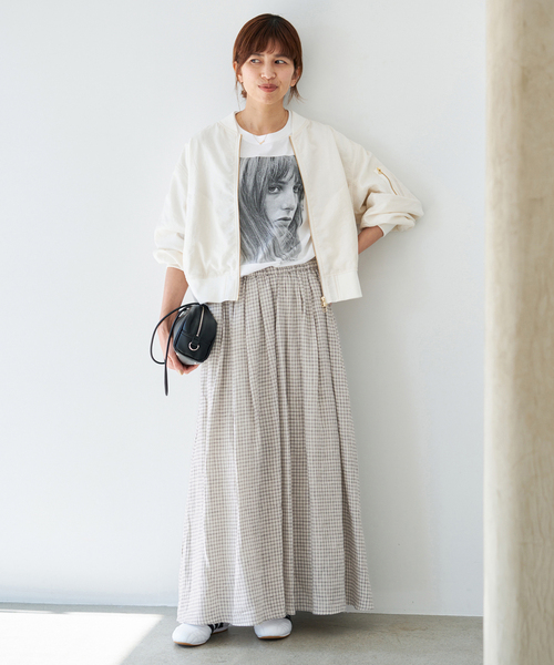 IENA（イエナ）の「《セットアップ対応》フレンチリネンチェックタックギャザースカート（スカート・レディース・ベージュ・36/38）」の2枚目の写真