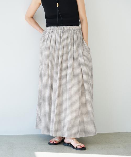 IENA（イエナ）の「《セットアップ対応》フレンチリネンチェックタックギャザースカート（スカート・レディース・ベージュ・36/38）」の12枚目の写真