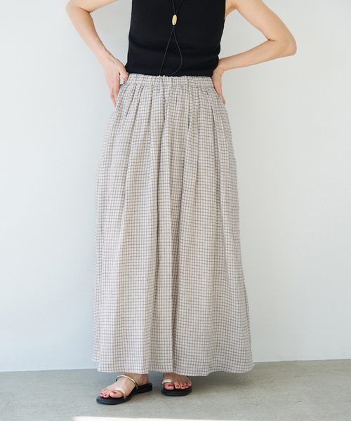IENA（イエナ）の「《セットアップ対応》フレンチリネンチェックタックギャザースカート（スカート・レディース・ベージュ・36/38）」の13枚目の写真