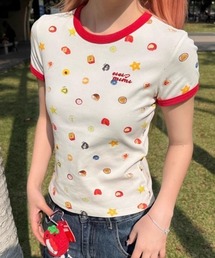 フードモチーフ総柄リンガーTシャツ