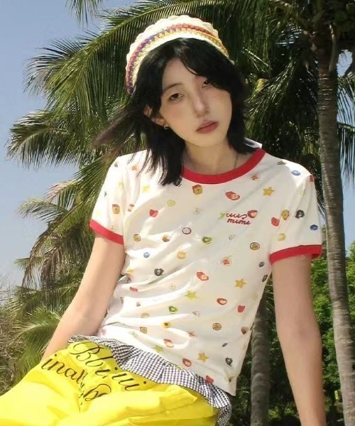 GEMEDA(ジェメダ)の「フードモチーフ総柄リンガーTシャツ(Tシャツ/カットソー・レディース・ホワイト/ホワイト系その他・M)」の12枚目の写真