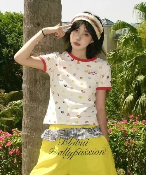 GEMEDA(ジェメダ)の「フードモチーフ総柄リンガーTシャツ(Tシャツ/カットソー・レディース・ホワイト/ホワイト系その他・M)」の13枚目の写真