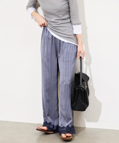 ARCHIVE STANCE（アーカイブスタンス）の「《追加》【ARCHIVE STANCE/アーカイブスタンス】Satin Stripe Easy PT（その他パンツ・レディース・チャコールグレー・FREE）」の4枚目の写真