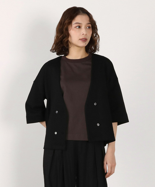 LOGEMENT DE CLAIRE(ロジュモンドクレール)の「ダブル6分袖カーディガン(カーディガン/ボレロ・レディース・ブラック/オフホワイト/ブルー・FREE)」の2枚目の写真