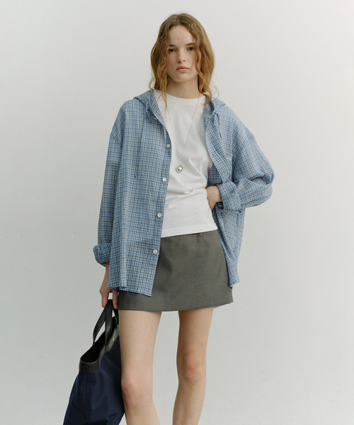 UNISEX CLASSIC HOODED SHIRT_UDSH6A107_SOFT BLUE CHECK（シャツ 
