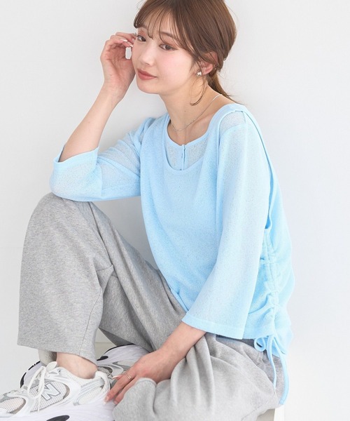 earth music&ecology(アースミュージックアンドエコロジー)の「SET2点ギャザータンク+ヘンリーネックプルオーバー(Tシャツ/カットソー・レディース・アイボリー/ブラック/ライトブルー・FREE)」の1枚目の写真