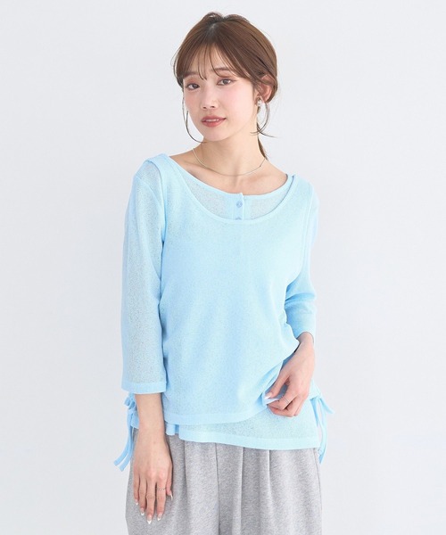 earth music&ecology(アースミュージックアンドエコロジー)の「SET2点ギャザータンク+ヘンリーネックプルオーバー(Tシャツ/カットソー・レディース・アイボリー/ブラック/ライトブルー・FREE)」の10枚目の写真