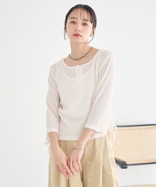 earth music&ecology(アースミュージックアンドエコロジー)の「SET2点ギャザータンク+ヘンリーネックプルオーバー(Tシャツ/カットソー・レディース・アイボリー/ブラック/ライトブルー・FREE)」の5枚目の写真
