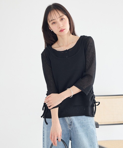 earth music&ecology(アースミュージックアンドエコロジー)の「SET2点ギャザータンク+ヘンリーネックプルオーバー(Tシャツ/カットソー・レディース・アイボリー/ブラック/ライトブルー・FREE)」の15枚目の写真