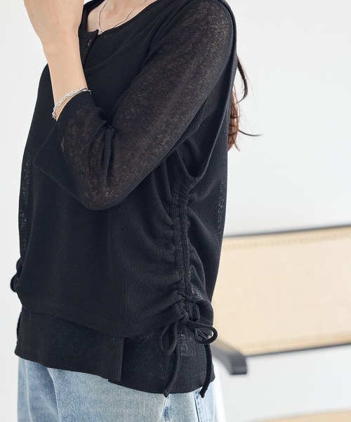 earth music&ecology(アースミュージックアンドエコロジー)の「SET2点ギャザータンク+ヘンリーネックプルオーバー(Tシャツ/カットソー・レディース・アイボリー/ブラック/ライトブルー・FREE)」の22枚目の写真