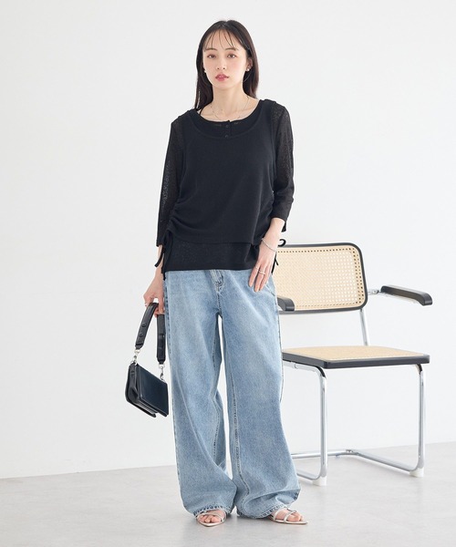 earth music&ecology(アースミュージックアンドエコロジー)の「SET2点ギャザータンク+ヘンリーネックプルオーバー(Tシャツ/カットソー・レディース・アイボリー/ブラック/ライトブルー・FREE)」の18枚目の写真