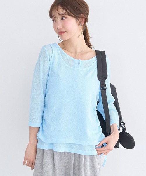 earth music&ecology(アースミュージックアンドエコロジー)の「SET2点ギャザータンク+ヘンリーネックプルオーバー(Tシャツ/カットソー・レディース・アイボリー/ブラック/ライトブルー・FREE)」の9枚目の写真