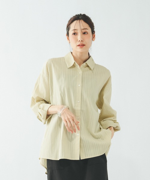 GLOBAL WORK(グローバルワーク)の「カラミストライプシャツ長袖/660972(シャツ/ブラウス・レディース・チャコールグレー/オフホワイト/ライトグリーン・LARGE/MEDIUM)」の1枚目の写真