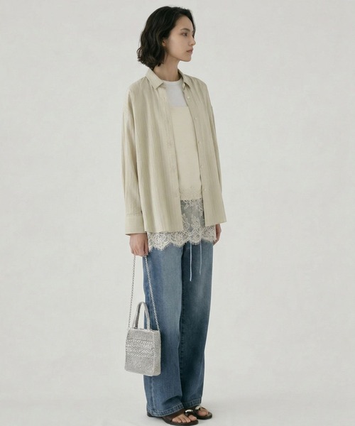 GLOBAL WORK(グローバルワーク)の「カラミストライプシャツ長袖/660972(シャツ/ブラウス・レディース・チャコールグレー/オフホワイト/ライトグリーン・LARGE/MEDIUM)」の21枚目の写真