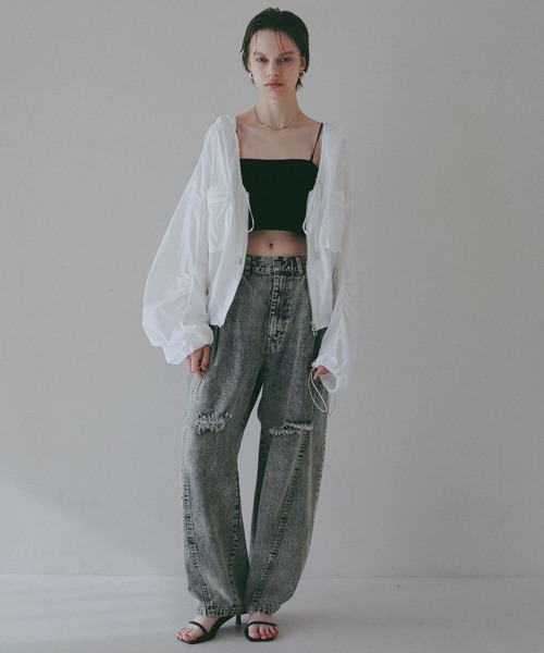 BAYFLOW(ベイフロー)の「【EF(エフ)】シアーフーディブルゾン(WOMEN)(その他アウター・レディース・オフホワイト/シルバーグレー・FREE)」の4枚目の写真