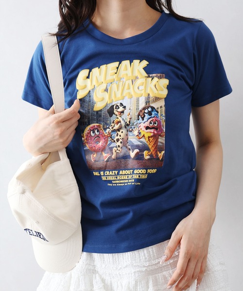 SpRay(スプレイ)の「ドーナツフレンズ Tシャツ(Tシャツ/カットソー・レディース・オフホワイト/ブルー/オートミール/スミクロ・FREE)」の4枚目の写真