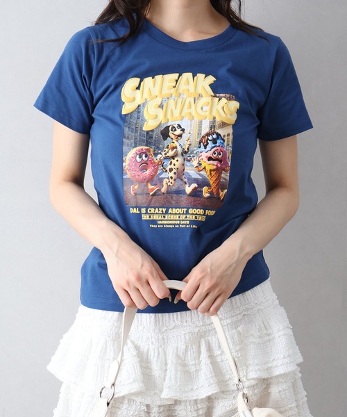 SpRay(スプレイ)の「ドーナツフレンズ Tシャツ(Tシャツ/カットソー・レディース・オフホワイト/ブルー/オートミール/スミクロ・FREE)」の10枚目の写真