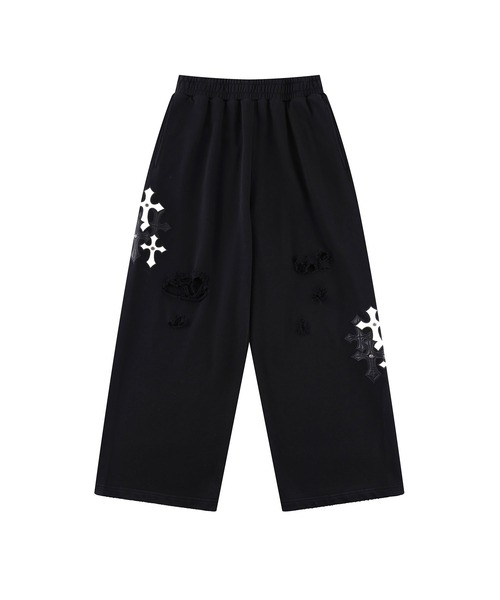スエットパンツ｜Multiple Cross Leather Patch Loose Fit Sweat Pants