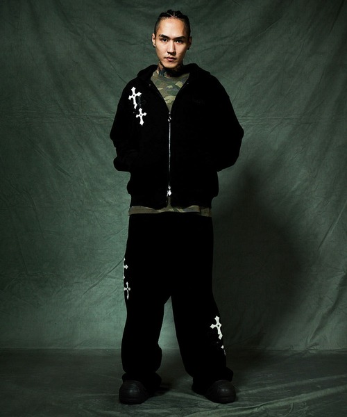 スエットパンツ｜Multiple Cross Leather Patch Loose Fit Sweat Pants