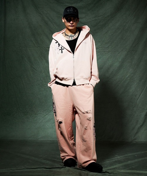 スエットパンツ｜Multiple Cross Leather Patch Loose Fit Sweat Pants