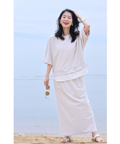 cawaii(カワイイ)の「普段使いもできる ラッシュガード(Tシャツ/カットソー・レディース・ライトベージュ/ブラック・FREE)」の2枚目の写真