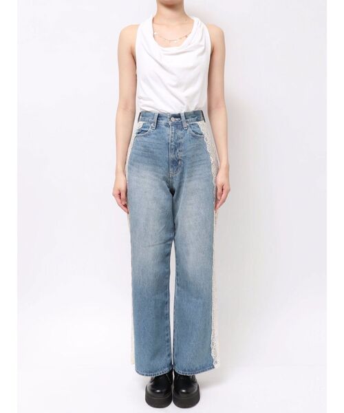 EVRIS（エヴリス）の「サイドレースワイドデニムパンツ　ハイウエスト（デニムパンツ・レディース・ブルー/インディゴブルー・MEDIUM/SMALL）」の21枚目の写真