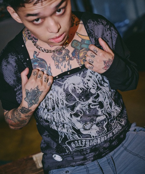 GALFY(ガルフィー)の「【GALFY】あの頃の兄ちゃん SKULL TEE / 【ガルフィー】スカル長袖Tシャツ(Tシャツ/カットソー・メンズ・グレー/ブラック/ホワイト・M/L)」の3枚目の写真