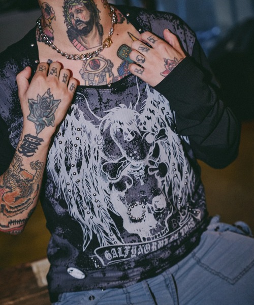 GALFY(ガルフィー)の「【GALFY】あの頃の兄ちゃん SKULL TEE / 【ガルフィー】スカル長袖Tシャツ(Tシャツ/カットソー・メンズ・グレー/ブラック/ホワイト・M/L)」の12枚目の写真