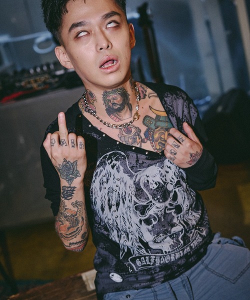 GALFY(ガルフィー)の「【GALFY】あの頃の兄ちゃん SKULL TEE / 【ガルフィー】スカル長袖Tシャツ(Tシャツ/カットソー・メンズ・グレー/ブラック/ホワイト・M/L)」の14枚目の写真