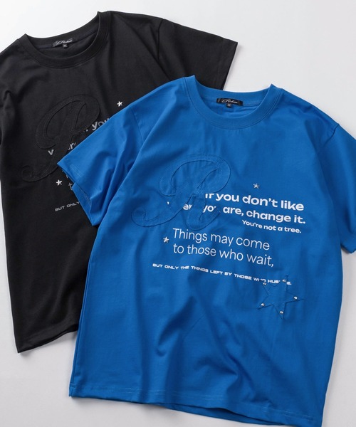 SlashDate（スラッシュデイト）の「【82】Y2K スタッズ ワッペン メッセージプリント クルーネックTシャツ/ユニセックス/レディース/メンズ（Tシャツ/カットソー・レディース・ピンク/アイボリー/ブラック/ブルー・S/L/M）」の16枚目の写真