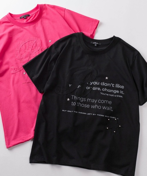 SlashDate（スラッシュデイト）の「【82】Y2K スタッズ ワッペン メッセージプリント クルーネックTシャツ/ユニセックス/レディース/メンズ（Tシャツ/カットソー・レディース・ピンク/アイボリー/ブラック/ブルー・S/L/M）」の17枚目の写真
