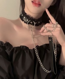 c.u.l（シーユーエル）の「チェーン付き シアーフリル スタッズ バックルチョーカー cula1565（チョーカー）」
