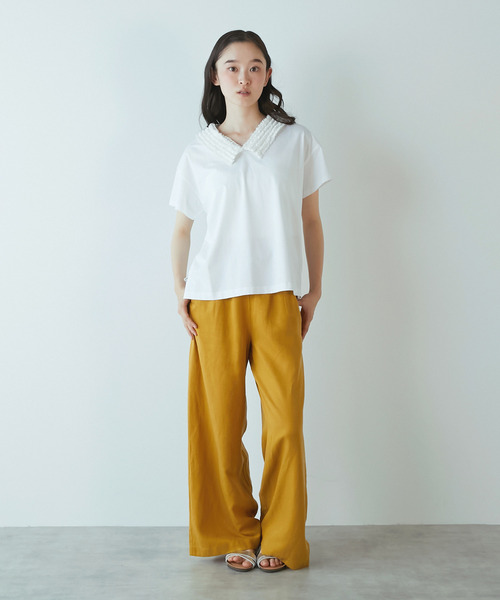 LOGEMENT DE CLAIRE（ロジュモンドクレール）の「《追加》【LOURMARIN】フリルカラープルオーバー（Tシャツ/カットソー・レディース・キャメル/ブラック/オフホワイト・FREE）」の4枚目の写真