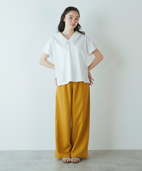 LOGEMENT DE CLAIRE（ロジュモンドクレール）の「《追加》【LOURMARIN】フリルカラープルオーバー（Tシャツ/カットソー・レディース・キャメル/ブラック/オフホワイト・FREE）」の5枚目の写真