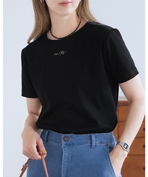 reca（レカ）の「【接触冷感】ワンポイント刺繍ロゴTシャツ（Tシャツ/カットソー・レディース・オフホワイト/ブラック・FREE）」の2枚目の写真