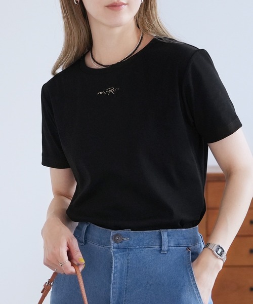 reca（レカ）の「【接触冷感】ワンポイント刺繍ロゴTシャツ（Tシャツ/カットソー・レディース・オフホワイト/ブラック・FREE）」の3枚目の写真