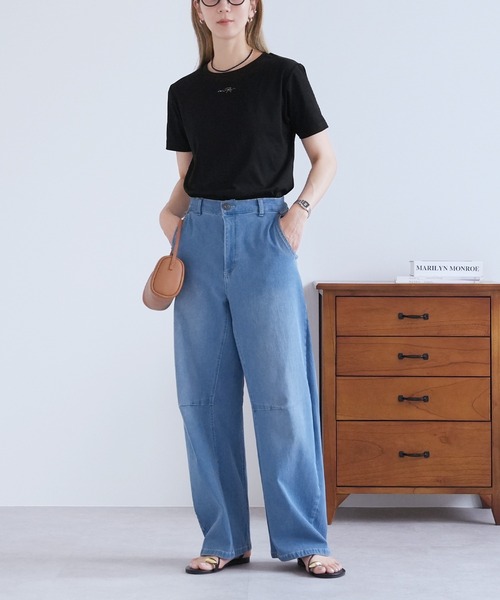 reca（レカ）の「【接触冷感】ワンポイント刺繍ロゴTシャツ（Tシャツ/カットソー・レディース・オフホワイト/ブラック・FREE）」の6枚目の写真