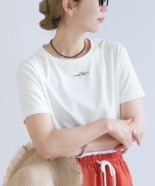 reca（レカ）の「【接触冷感】ワンポイント刺繍ロゴTシャツ（Tシャツ/カットソー・レディース・オフホワイト/ブラック・FREE）」の7枚目の写真