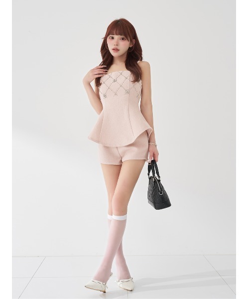 Darich(ダーリッチ)の「キルティングビジューツイードフレアセットアップ(セットアップ・レディース・ピンク/ブラック/サックスブルー/アイボリー・FREE/FL)」の14枚目の写真