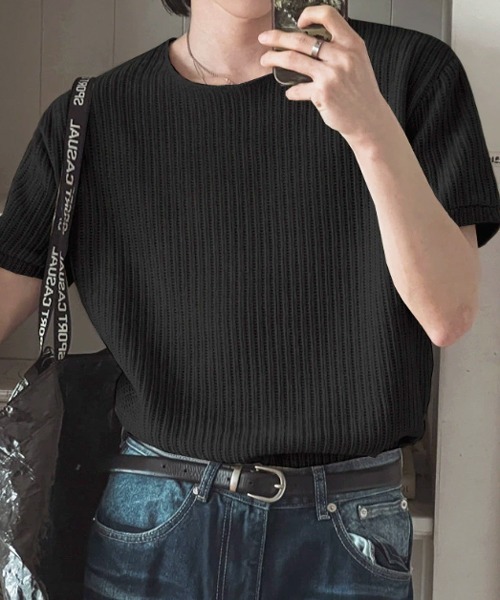 NOWLE（ノウル）の「【NOWLE】透かし編み ドライメッシュ カットオフ Tシャツ（Tシャツ/カットソー・メンズ・ブラック/ホワイト・X-LARGE/LARGE/MEDIUM）」の3枚目の写真