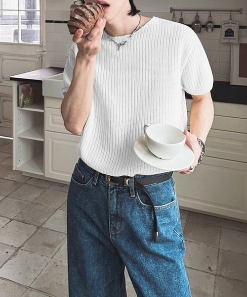 NOWLE（ノウル）の「【NOWLE】透かし編み ドライメッシュ カットオフ Tシャツ（Tシャツ/カットソー・メンズ・ブラック/ホワイト・X-LARGE/LARGE/MEDIUM）」の4枚目の写真
