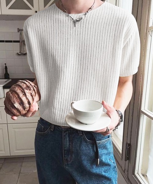 NOWLE（ノウル）の「【NOWLE】透かし編み ドライメッシュ カットオフ Tシャツ（Tシャツ/カットソー・メンズ・ブラック/ホワイト・X-LARGE/LARGE/MEDIUM）」の5枚目の写真
