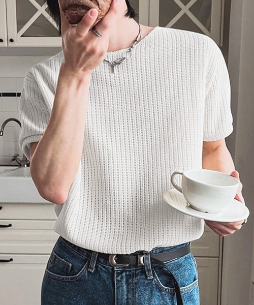 NOWLE（ノウル）の「【NOWLE】透かし編み ドライメッシュ カットオフ Tシャツ（Tシャツ/カットソー・メンズ・ブラック/ホワイト・X-LARGE/LARGE/MEDIUM）」の6枚目の写真