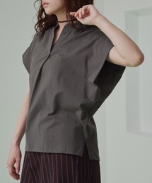 キーネック フレンチスリーブ カット Tシャツ