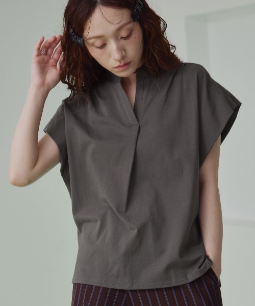 W:Huku(フーク)の「キーネック フレンチスリーブ カット Tシャツ(Tシャツ/カットソー・レディース・チャコール/ライトブラウン・FREE)」の13枚目の写真