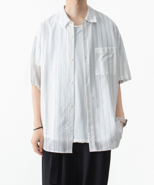 ATTACHMENT（アタッチメント）の「ストライプ レノクロス S/S シャツ / STRIPE LENO CLOTH S/S SHIRT（シャツ/ブラウス・メンズ・ブラック/ホワイト/グレー・1/2/3）」の2枚目の写真