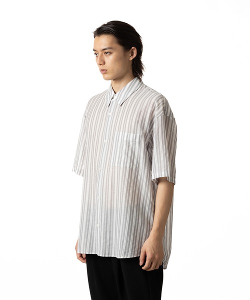 ATTACHMENT（アタッチメント）の「ストライプ レノクロス S/S シャツ / STRIPE LENO CLOTH S/S SHIRT（シャツ/ブラウス・メンズ・ブラック/ホワイト/グレー・1/2/3）」の4枚目の写真
